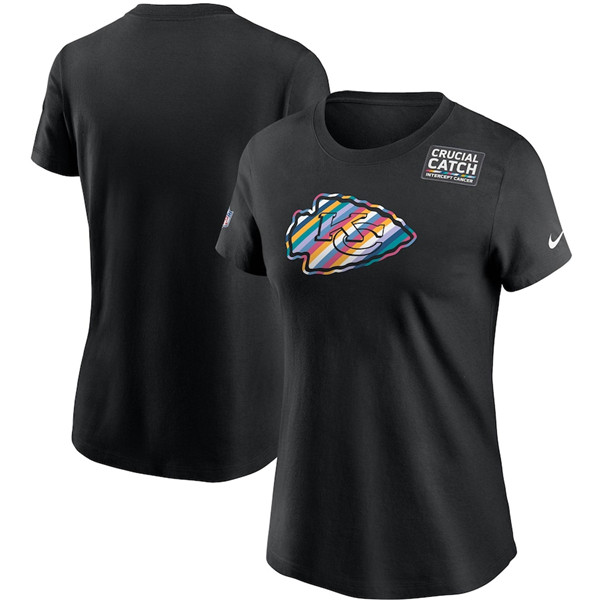 Women's Kansas City Chiefs Black NFL 2020 Sideline Crucial Catch Performance T-Shirt(Run Small)